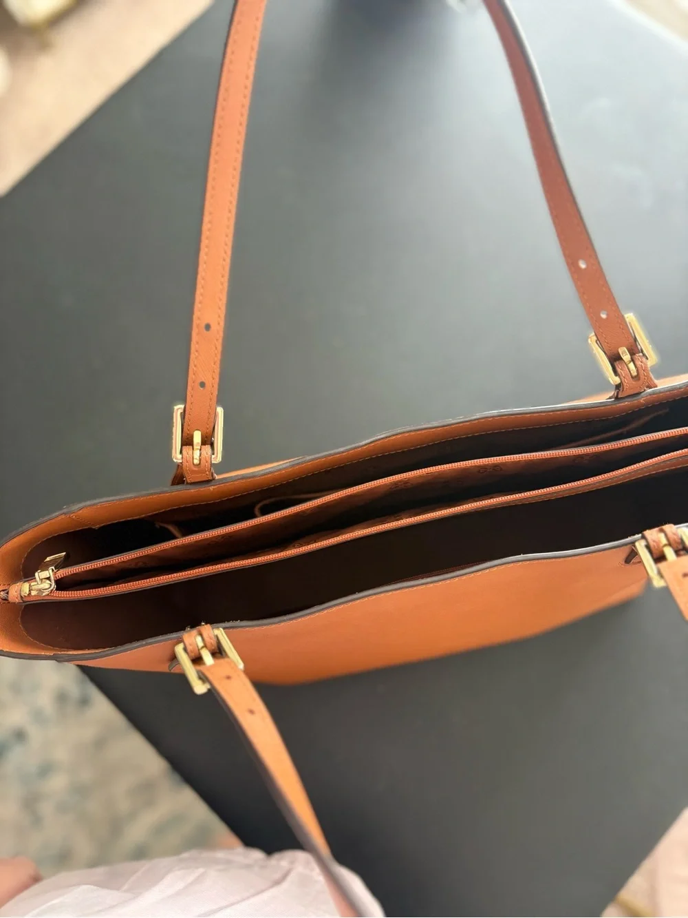 Tory Burch Cognac Leather Tote with Gold Logo